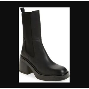 Steve Madden Black Leather Heeled High Ankle Boots Pull On Women's‎ 10.5 EU 41